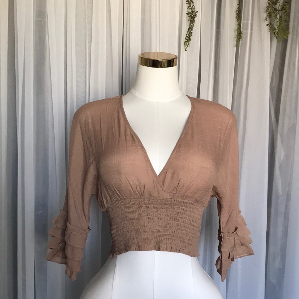 Mauve Ruffle Sleeve Crop Top - Picture 3 of 5